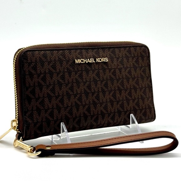 Michael Kors Large Jet Set Travel Flat Phone Case Wallet - Brown Signature - Picture 3 of 8